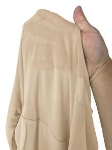 Silquee Women's Solid Color Mesh Patchwork Ruffle Long Sleeve Dress - Apricot - View 7