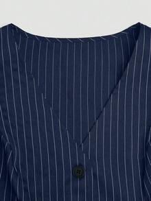 Franclia 时尚优雅修身条纹背心，女士无袖短款露脐时尚吊带衫 - 藏蓝色 - 查看 4