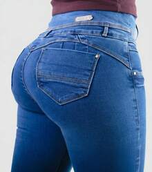 Denim Cut Push Up Jeans With Back Bag And Design That Included Silhouette - Blue - View 1