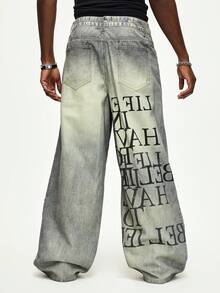 ROMWE MEN 男士字母印花宽松阔腿休闲牛仔裤 - 銅色 - 查看 7