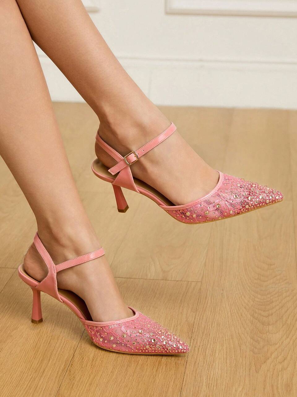 CUCCOO HITCHD Women's Pointed Toe High Heel Lace Rhinestone Elegant Party Evening Wedding Pumps Spring Shoes Spring Break Easter Prom Heels For Christmas