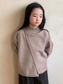 DAZY Young Girl Solid Color Dropped Shoulder Long Sleeve Casual Loose Turtleneck Sweater