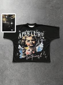 ROMWE MEN Spring/Summer Valentine 'Sday Casual Graphic Men'S Letter & Angel Print Casual Versatile Round Neck Short Sleeve T-Shirt - Multicolor - View 1