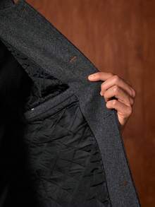 Officeau Men's Slim Fit Stand Collar Single-Breasted Wool Blend Coat, Autumn/Winter - Light Grey - View 5