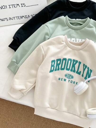 Genkimix Kids 3pcs Young Boys Letter Print Casual Stylish Crew Neck Sweatshirts