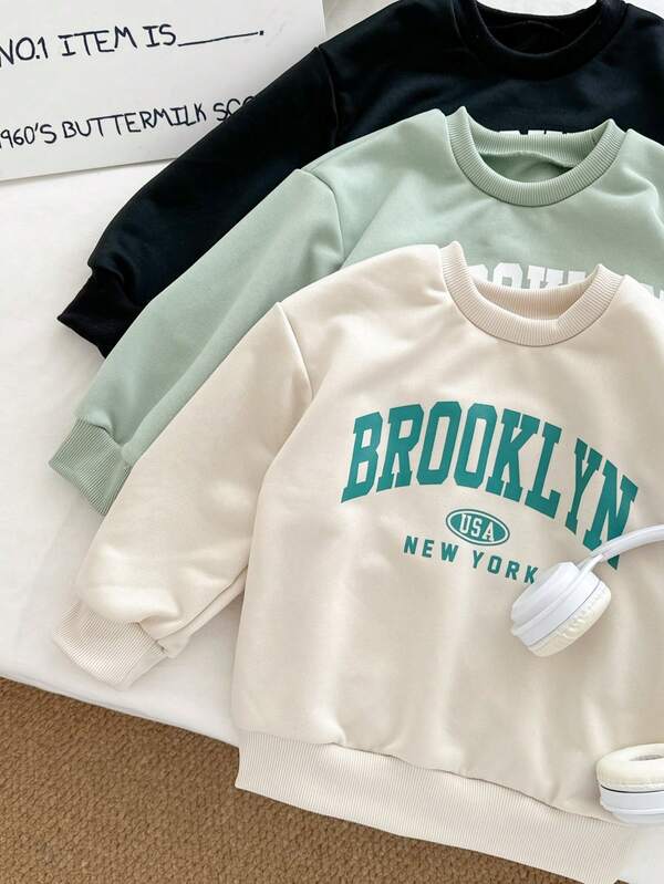 Genkimix Kids 3pcs Young Boys Letter Print Casual Stylish Crew Neck Sweatshirts