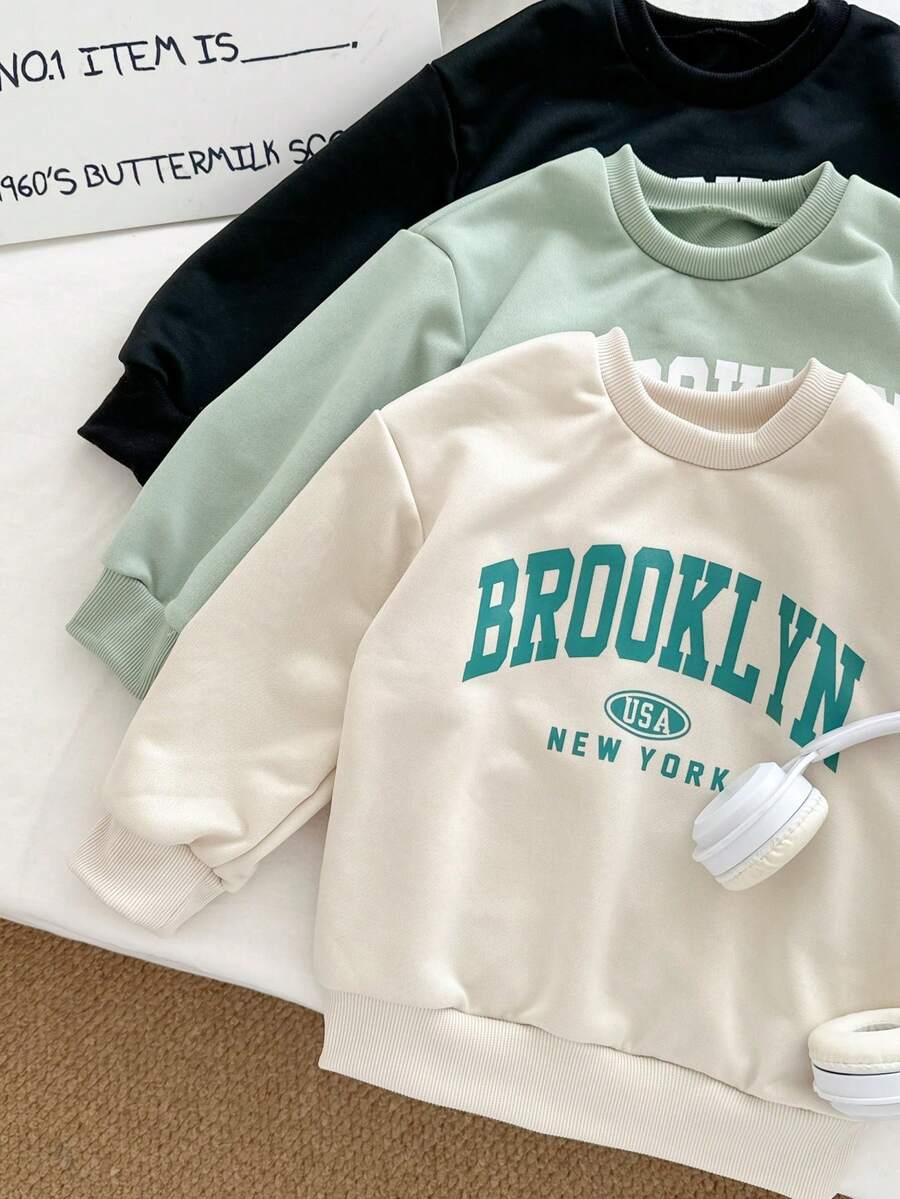 Genkimix Kids 3pcs Young Boys Letter Print Casual Stylish Crew Neck Sweatshirts