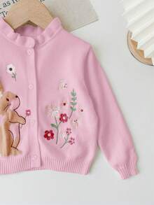 SHEIN LMoss Kids LMoss 可爱卡通印花长袖开衫，适合女婴，秋冬 - 粉色 - 查看 3