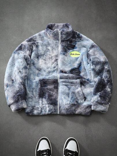 PAVTROS 男士抓绒字母贴布拉链夹克和外套