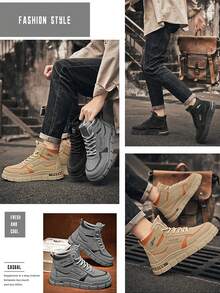 Botas de montaña para hombre,Botas de trabajo duraderas,Novedades de otoño: zapatillas deportivas de moda para papá, de color liso, con suela gruesa antideslizante y resistente,botas, zapatos deportivos para exteriores, botas de senderismo, exploración, construcción, granja, vaquero, versátil - Gris - Ver 9