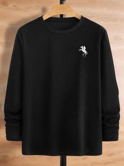 Manfinity NXTstreet 騎士刺繍クルーネック メンズカジュアル長袖Tシャツ メンズ長袖Tシャツ メンズ長袖Tシャツ メンズグラフィック入り長袖Tee メンズ長袖ニットロングスリーブ