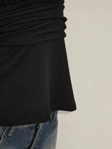 SHEIN ICON Regata Feminina Decote V Profundo Franzida Sexy Moda Halter de Cor Sólida - Preto - Visão 10