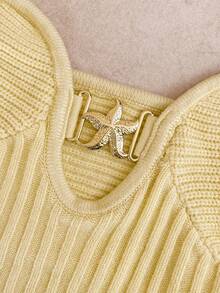 Soleia Women's Fashionable Casual Vacation Style Solid Color Metal Starfish Decor Fitted Bustier Sweater Tube Top, Beachs For Women , Afternoon Tea,Rave Top, Beach Resort In Summer, Holiday, Boho Style, Beach For Women, Yellow Top,Romantic - Butter Yellow - View 3