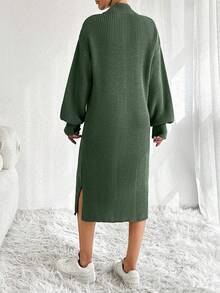 EURMUSE Women Knit Sweater Dress With Zipper Detail - Green - View 5