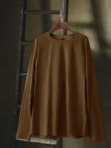 Manfinity Homme Herren Unifarben Rundhals Plissee Lässig vielseitiges Langarm T-Shirt