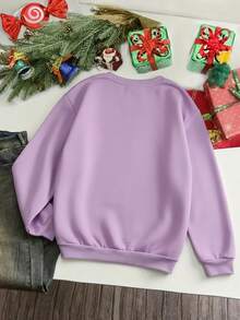 Sudadera Mujer Estilo Casual Navidad Estampado Papá Noel Diseño Creativo Suelta Cuello Redondo Manga Larga Invierno Fiesta Sudadera - Púrpura malva - Ver 2