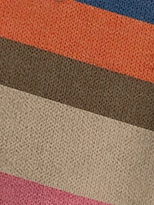 EMERY ROSE Casual Asymmetrical Colorful Striped Off-Shoulder Sweater For Women, Suitable For Autumn/Winter - Multicolor - View 6