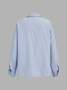 SHEIN LUNE 女士休闲条纹衬衫和裤子三件套/组 冬季女装 休闲套装 两件套 工作服 夏季休闲装 - 彩色 - 查看 6