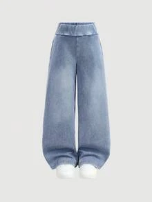 Pantalones sueltos de punto vaquero azul para niña joven