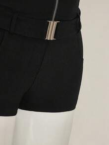 SHEIN ICON Y2K Damen Grunge Goth Schwarzer Sexy Sommer Lässig Gothic Stil Nieten Kragen Reißverschluss Vorne Figurbetonter Jumpsuit - Schwarz - Übersicht 6