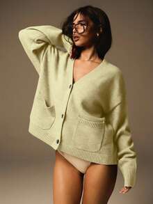 Athîral Women's Solid Color Drop Shoulder Long Sleeve Casual Cardigan, Autumn & Winter,Sweaters For Women