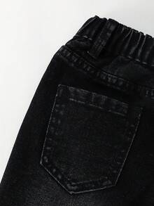 SHEIN Girls' Versatile Fashion Distressed Straight Leg Blue Jeans - Black - View 8