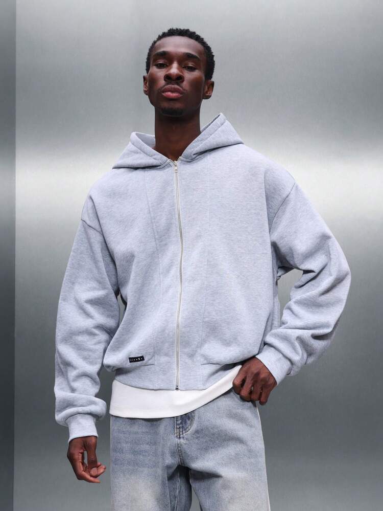PLAYBOY X SUMWON Men's Cropped Grey Zip Up Hoodie With Bunny Logo Star Graphic Print Full Zip Long Sleeve Casual Streetwear Winter