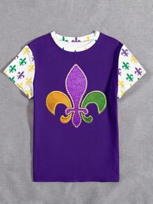 EMERY ROSE Women's Iris Carnival Colorful Contrast Pattern Round Neck Comfortable Casual Short Sleeve T-Shirt, Suitable For Daily And Festival Wear - Multicolor - View 4