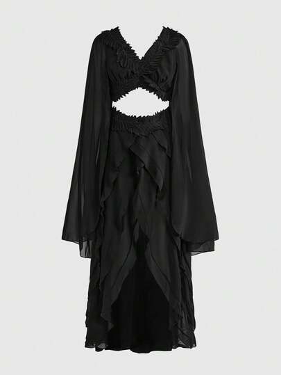 Fairycore Vestido con capucha bordado de estilo de hada elfa de festival de música vintage para mujer