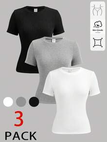 Girlism Teen Girl Plain Round Neck Casual Versatile Short Sleeve T-Shirt