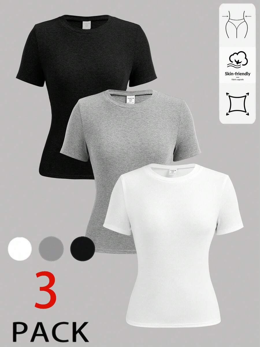 Girlism Teen Girl Plain Round Neck Casual Versatile Short Sleeve T-Shirt