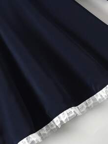 Ontre Robe décontractée pour préadolescentes avec dentelle à fleurs bleu marine et blanc - Bleu marine - Voir 5