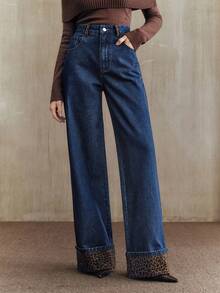 Anewsta New Fashionable Leopard Print Women's Blue Jeans - Blue - View 8