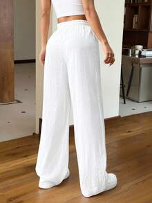 SHEIN EZwear Women's White Woven Wide Leg Pants