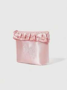ROMWE Kawaii Caja de pañuelos bordada con lazo floral, bolsa de maquillaje/portafolios de viaje, monedero, color rosa - Rosa - Ver 4
