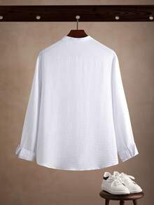 Core Aspect Chemise décontractée simple à manches longues, boutons et poche, couleur unie, col boutonné, pour sortir, pour l'automne - Blanc - Voir 2