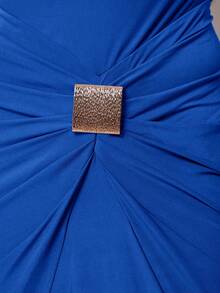 Silquee 女士优雅派对长袖性感高领露背连衣裙，金属扣装饰，酒红色/锚红色，弹力针织面料，适合鸡尾酒会、浪漫约会、秋冬针织连衣裙、派对、婚礼、伴娘、晚礼服、万圣节、圣诞节等场合。 - 寶藍色 - 查看 7