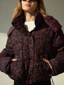 Aveloria Modichic Nueva chaqueta con capucha con cremallera de estilo minimalista y elegante, cuello alto, acolchada de algodón, engrosada - Burdeos - Ver 1