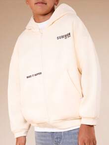 SUMWON Boys Full Zip Through Hoodie Without Drawstring Hood And Centre Pocket For Spring Fall Winter Casual Wear Vacation - Apricot - View 6