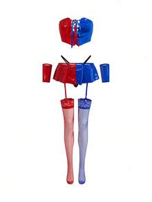 Fantasy Costume 6pcs Sexy Shiny Splice Knot Lingerie Set Colorful Lingerie 4th Of July Lingerie Fantasy Lingerie Costume Lingerie Costume Women Cosplay Costumes Anime Cosplay Lingerie - Multicolor - View 3