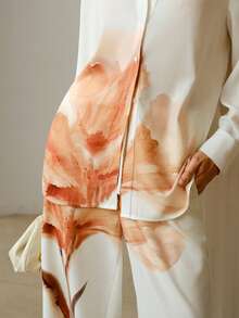 ZEYLAH 2pcs Casual Placement Print Shirt And Loose Pants Set, Spring/Summer - White - View 2