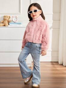 SHEIN Little Byeori معطف فرو اصطناعي كاجوال للفتاة الصغيرة - وردي - مشاهدة 7