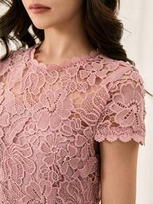 رمضان فستان شيفون مزخرف بالدانتيل الأنيق والمنسدل للمراهقات، مناسب للحفلات والأعراس والمناسبات الخاصة كعيد الميلاد والكريسماس - وردي - مشاهدة 7