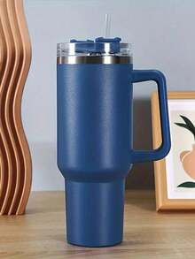 1个40盎司不锈钢水瓶，带手柄和吸管盖，可重复使用，双层隔热不锈钢材质，旅行杯，冰咖啡杯，女士礼物，可盛装冰饮和热饮 - 彩色 - 查看 6