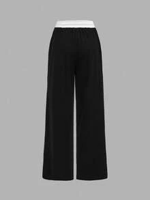 SHEIN Girlism Bộ đồ thời trang cho bé gái tuổi teen, áo phông cơ bản ôm sát, thêu nơ, phối sọc đen trắng tương phản, quần ống rộng cạp chun tương phản, phong cách thể thao đường phố thường ngày, thể thao, thoải mái khi đi học, thể thao bóng đá, bộ đồ mặc ngoài trời thoải mái - Đen và trắng - Xem 6