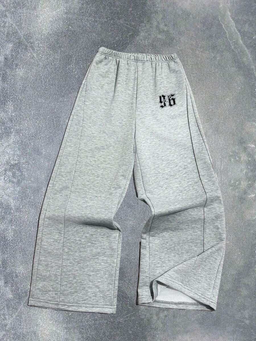 1pc Tween Boy Casual Sports Design Pants, Left Pocket Right 96 Number Print, Suitable For Daily Casual, Commuting, Sports , Spring/Autumn - Dark Grey - View 1