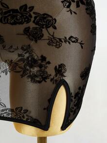 Mistrie Mandarin Collar Short Sleeve Flocked Cheongsam Sexy Elegant Hollow Out Mini Dress