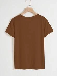INAWLY 女士字母印花圆领休闲T恤 - 棕色 - 查看 2