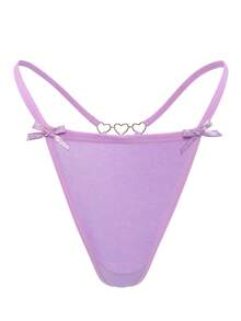 Heart Ring Linked Cut Out Sexy G-String - Purple - View 4