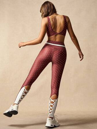 VARSITIE Prickiga Mönstrade Patchwork Ihåliga Sportleggings